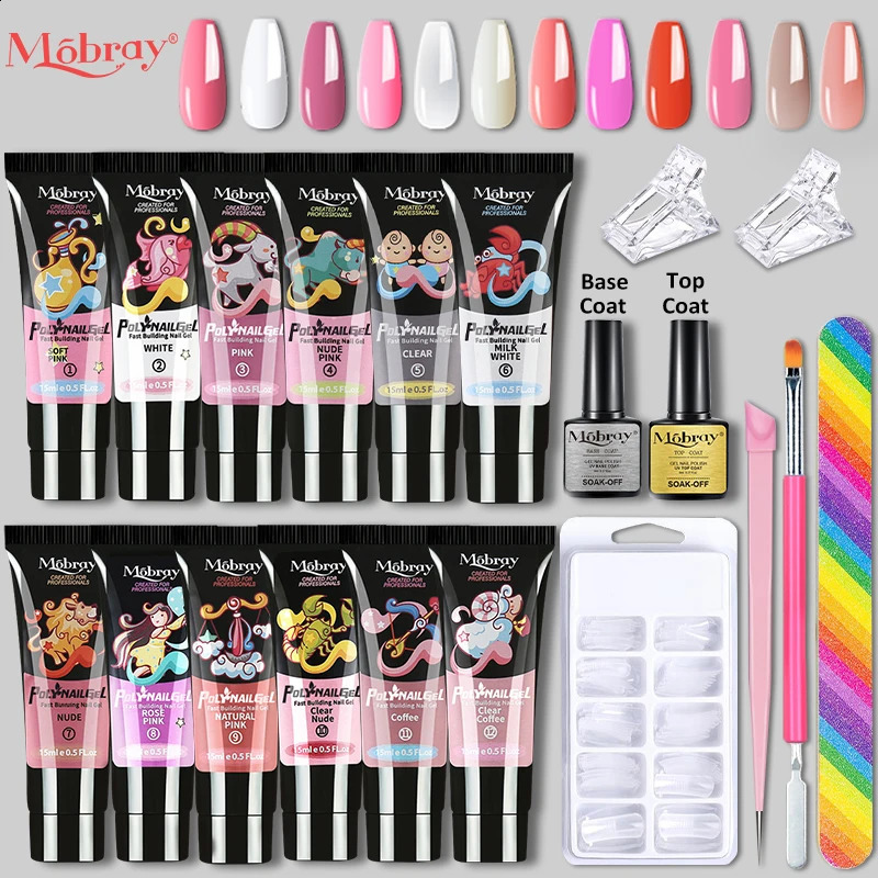 Nail Set 15ml Acrylic Gel Polish Nail Art Tool Slip Solution Builder Poly Nail Gel Set Base Top Nail Art Gel Polish Kit 241230