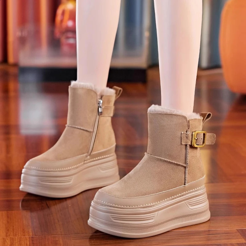 Winter Outdoors High Quality Suede Platform Women Boots Hidden Heels Warm Womens Ankle Booties Botines De Mujer 241231