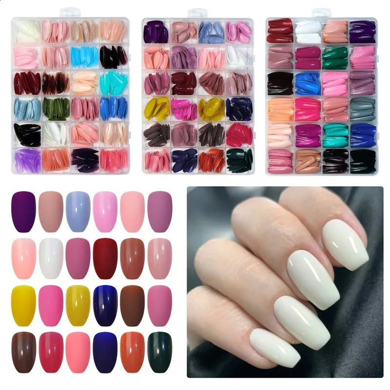 24 Lattices Full Cover Nail Grinding Sand Short Long Square Ballet Detachable Candy Color Extension Wear Press on False Nail Tip 241230