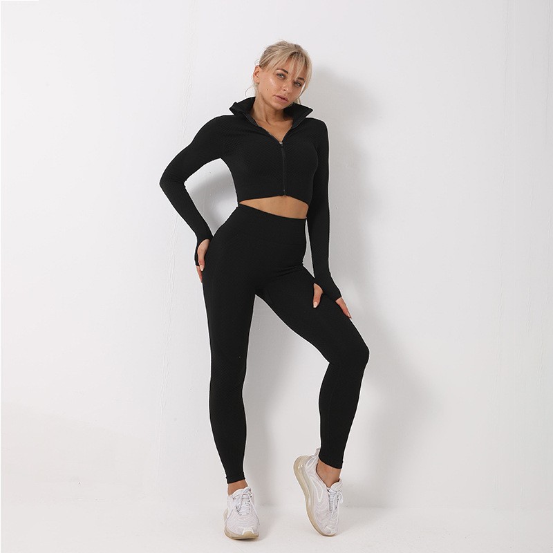 Women's designer sports wind speed dry long sleeved seamless yoga suit set fitness vest jacket high waisted yoga pants three piece set sports yog