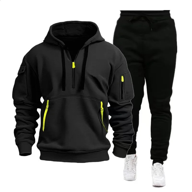 2024 Mens Fashion Casual Zipper Tracksuits Outdoor Fitness Jogging Hooded Sets Sports Hoodie Pants Suit Clothing 241224