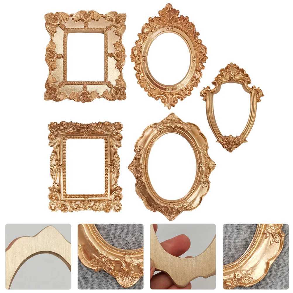 Frames Photo photo frame display resin mini Baroque gold wall desktop oval bracket retro nail decoration hanger CL241231 H260306
