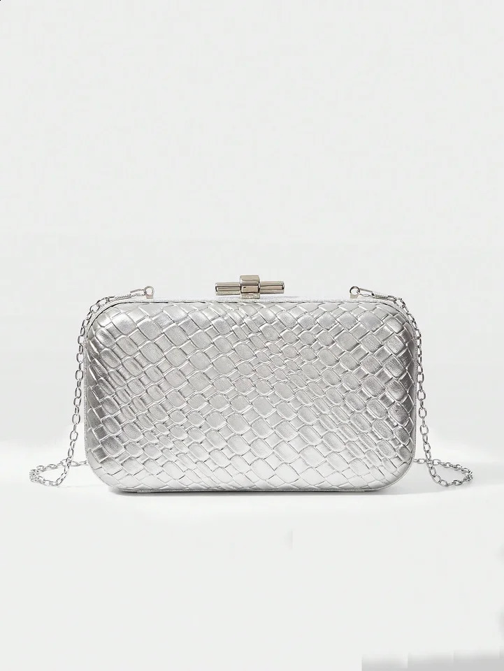 Womens mini woven texture PU handbag lightweight buckle dinner bag box bag perfect choice for parties weddings parties 241231