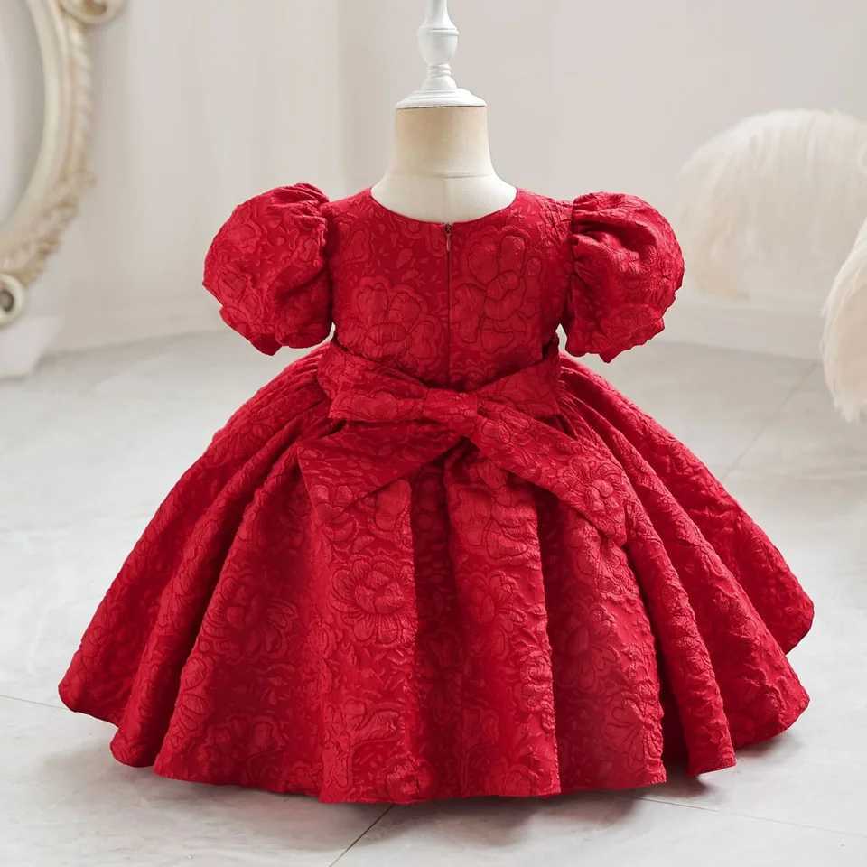 New Bubble Sleeve Girls First Year Wedding Dress Flower Girls Birthday Dress Bow Cute Fluffy Dress W241231