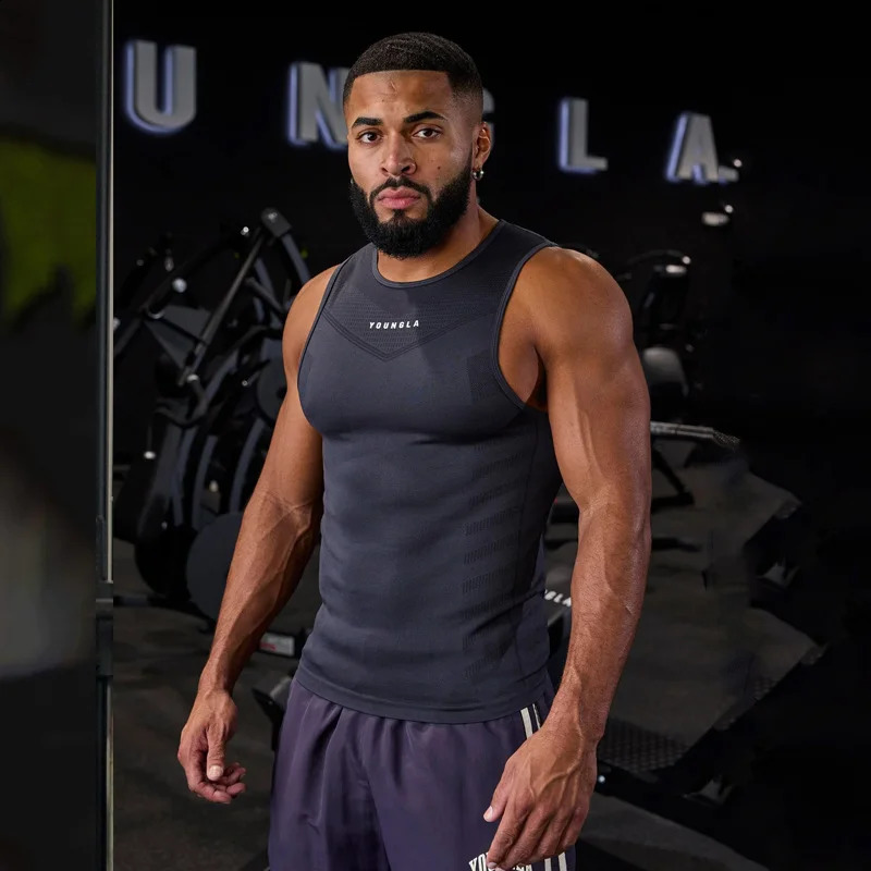 Mens Tank Top Sports Fitness Sleeveless T-Shirt Summer Cotton Crew Neck Quick Dry Breathable Elastic Vest Training Clothing 241230