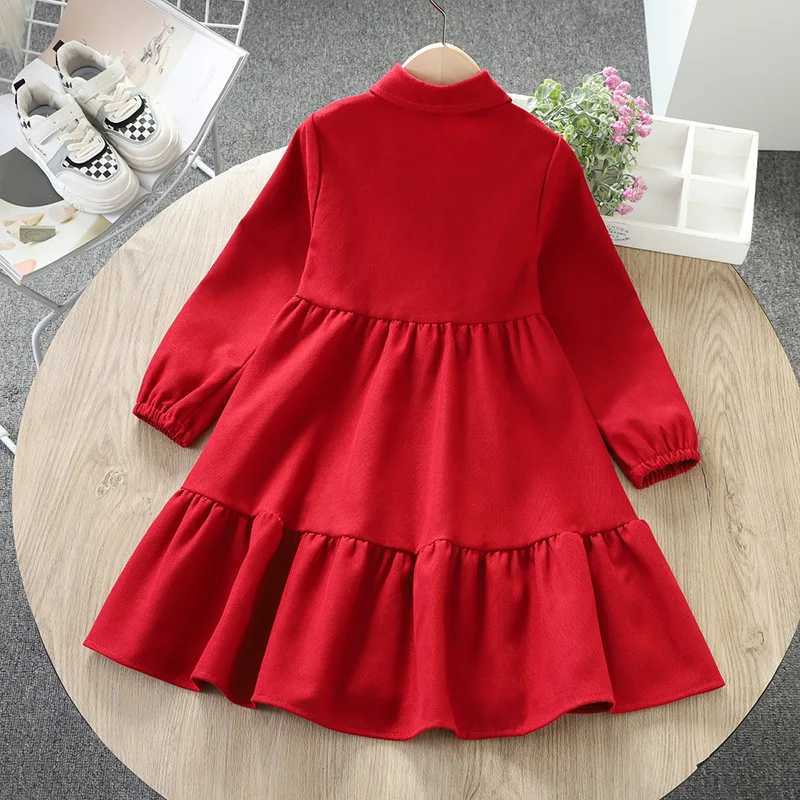 2024 Autumn Retro Bow and Crystal New Girl Princess Dress Cotton Youth Casual Laminated Clothing Baby Clothing Preschool 12 Years W241231