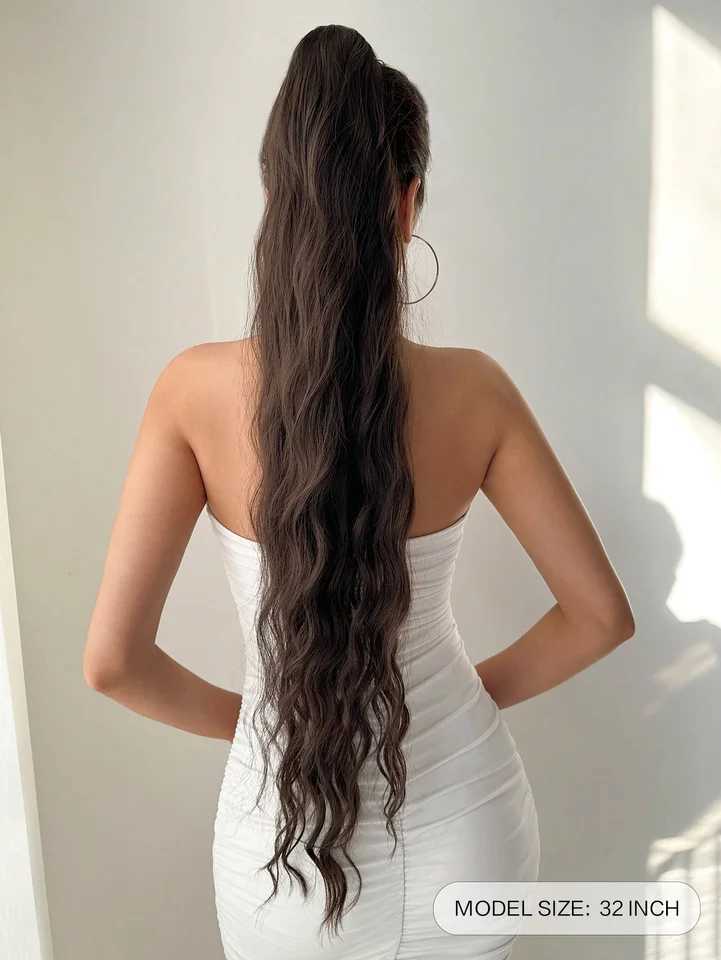 Ponytail long natural wavy 32 inch heat-resistant fiber synthetic hair suitable for daily use at womens parties W241230