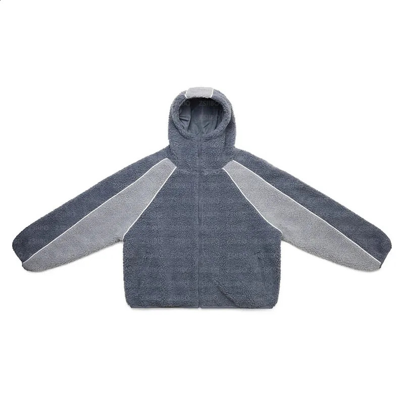 Patchwork Polar Fleece Oversized Hoodie Women Y2K American Vintage Clothing High Street Fashion Zipper Sweatshirt Men Streetwear 241230