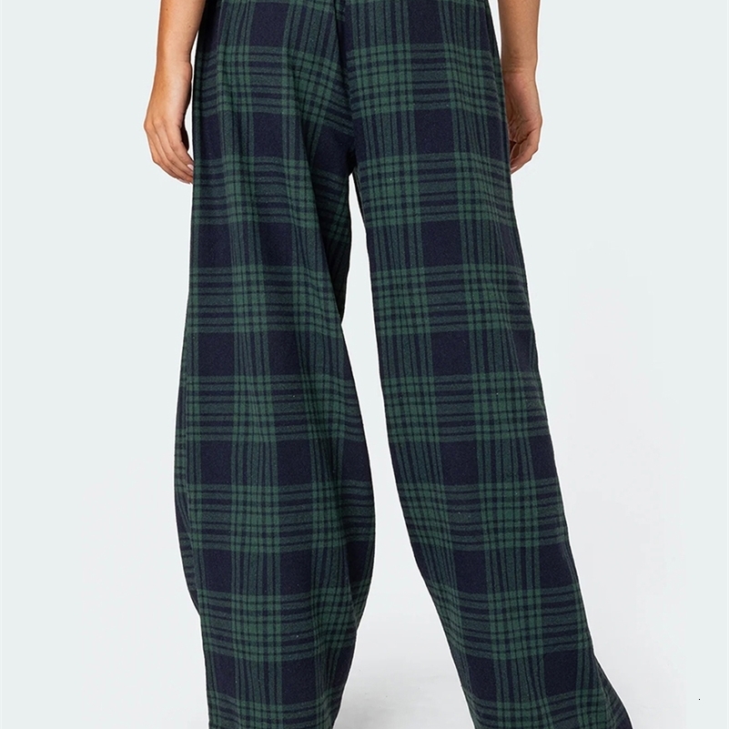 Mxiqqpltky Plaid Pants for Women Casual Pajama Elastic High Waist Wide Leg Cute Pj Bottoms 241228