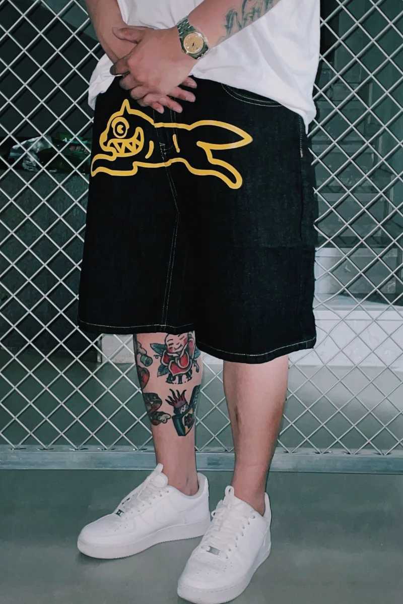 Y2K clothing denim shorts hip-hop trend Harajuku mens streetwear 2023 summer new casual bag jeans shorts W241231