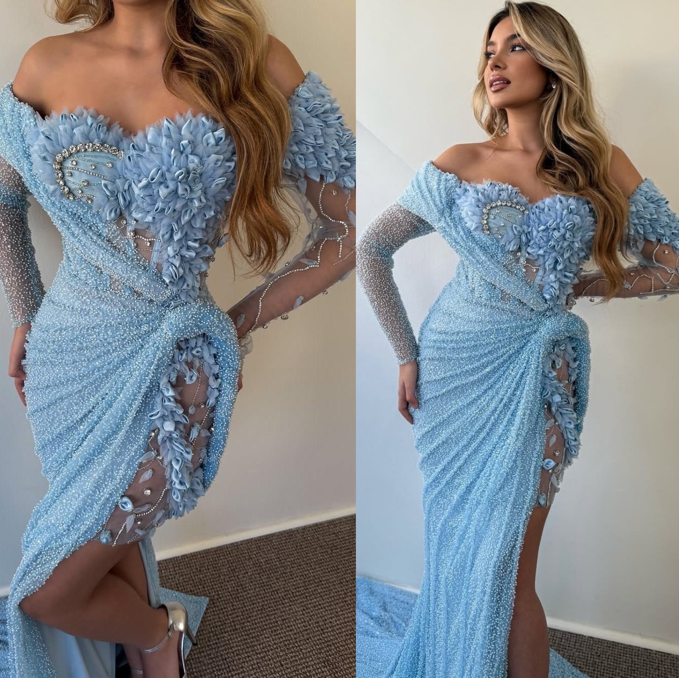 Mermaid Prom Dress with rals & Crystals - Sequined Formal Gown for Special Ocns