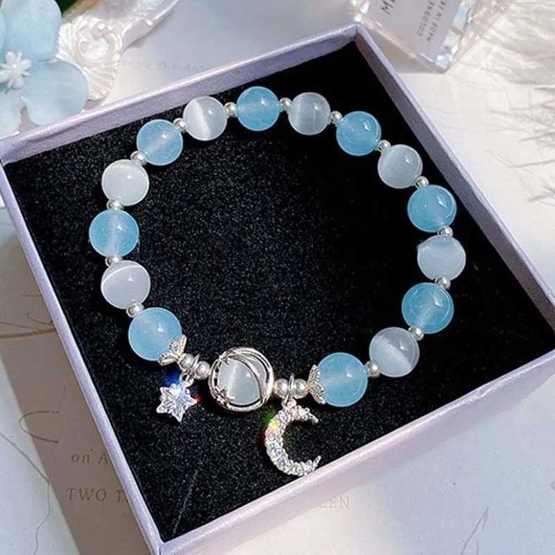 Fashionable crystal protein stone bead bracelet suitable for girls sweet star moon chain pendant charm bracelet wristband jewelry party gift W241231