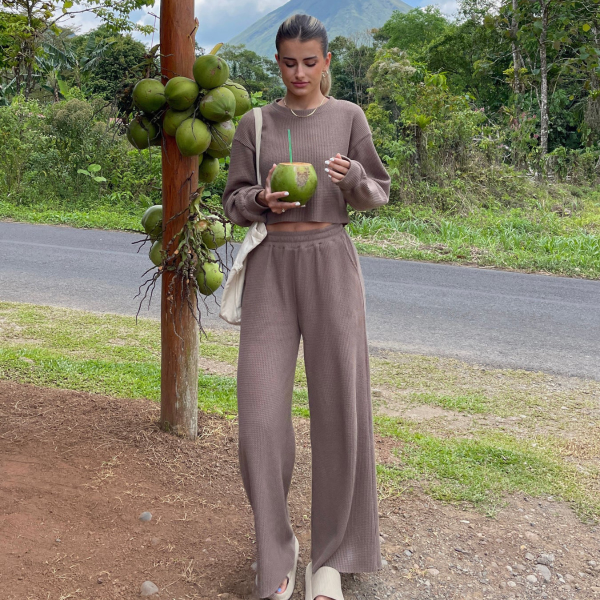 Autumn Winter Women's Tracksuit Female Solid Color O-Neck Cropped Pulloverd Lady's Wide Leg Pants Women New In Matching Sets