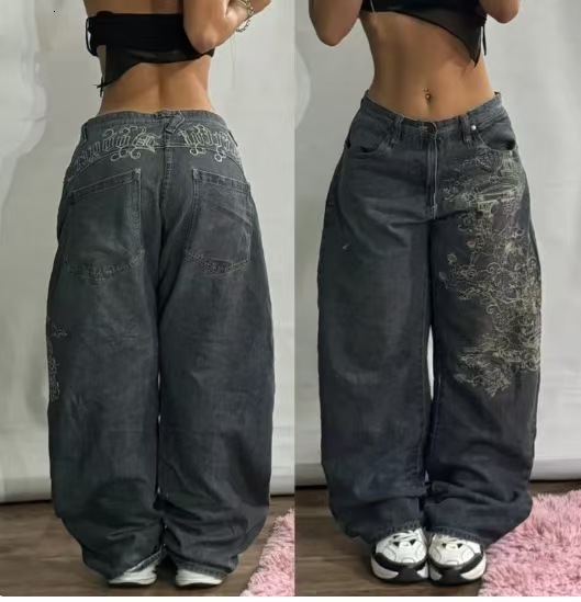 2024 American New Fashion Star Pattern Printed Jeans Ladies Y2K Street Vintage Hip Hop Popular Casual Joker High Waist Pants