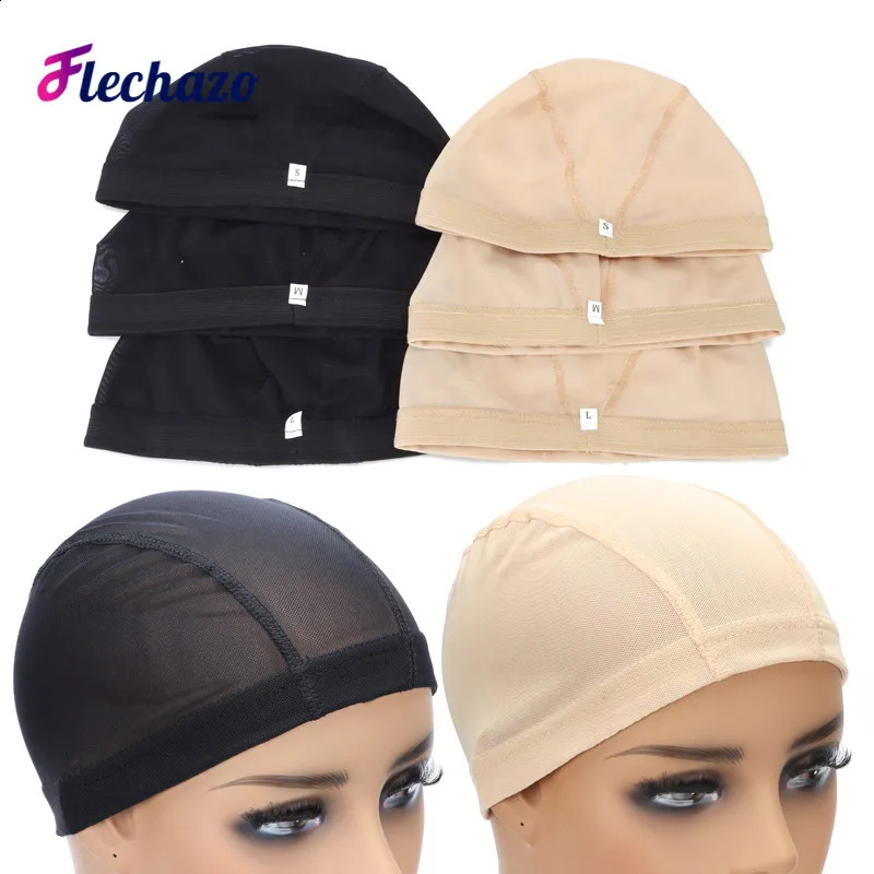 Wig Cap Mesh Bald Cap for Wigs Making 6 Pcs/Lot Stretchable Weaving Net Cap with Wide Elastic Band Black Color S/M/L Size 241230