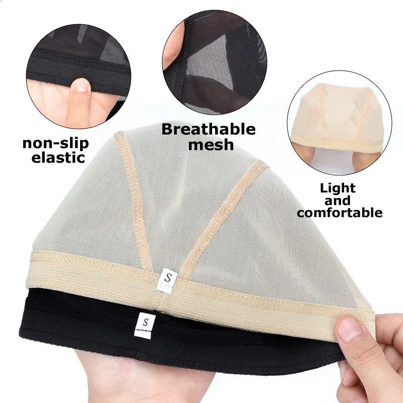Wig Cap Mesh Bald Cap for Wigs Making 6 Pcs/Lot Stretchable Weaving Net Cap with Wide Elastic Band Black Color S/M/L Size 241230