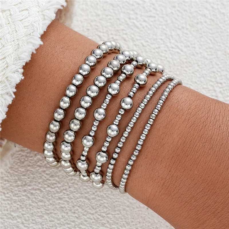 6 pieces/set of gold bead bracelets suitable for womens punk Vnitage jewelry elastic pulse unprinted women W241231