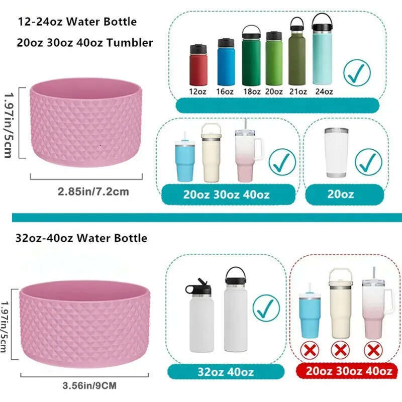 9Cm 7.5Cm Dia Silicone Boot Sleeve Cups Cover Coasters Fit 20Oz 30Oz Tumbler With Handle 32Oz 40Oz Wide Mouth Water Bottle Anti-Slip Bottom Bumpers 11
