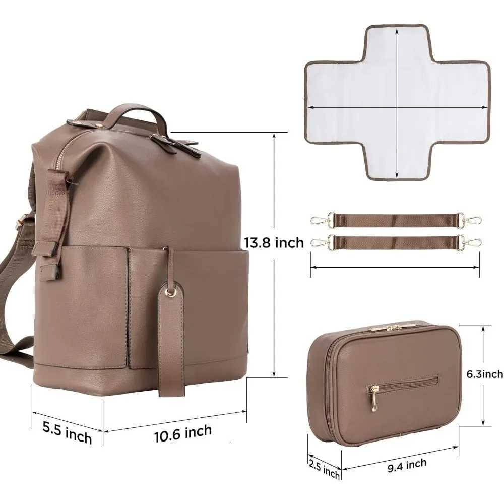 Diaper Bags 1 piece of mom bag Pu leather diaper backpack with replacement pad organizer Nappy bag mom dad backpack H241231