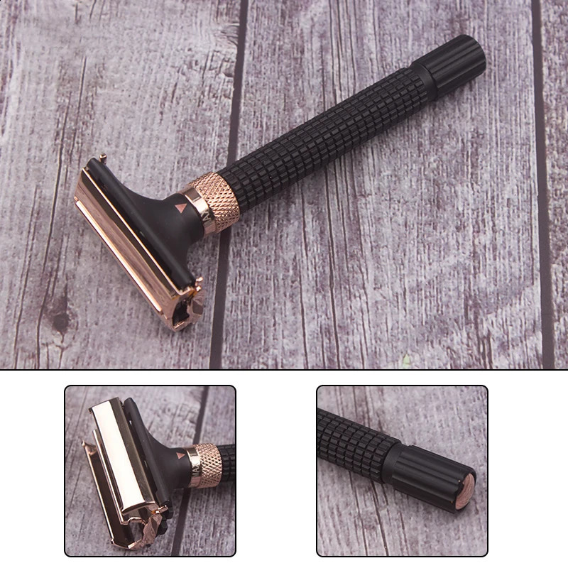 3 Colors Men Shaving Adjustable Safety Razor Double Edge Beard Trimmer Butterfly Open Brass Long Handle Manual Shaver 241230