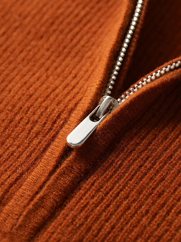 Men Zipper Mock Neck Cashmere Pullover Autumn Winter 100% Merino Wool Sweater Color Contrast Knitwear Smart Casual Jumpers 241230