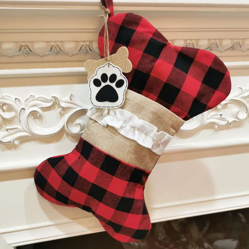 Decoration Stockings Plaid Soc Pet Sock Gift Bag Christmas Tree Decor