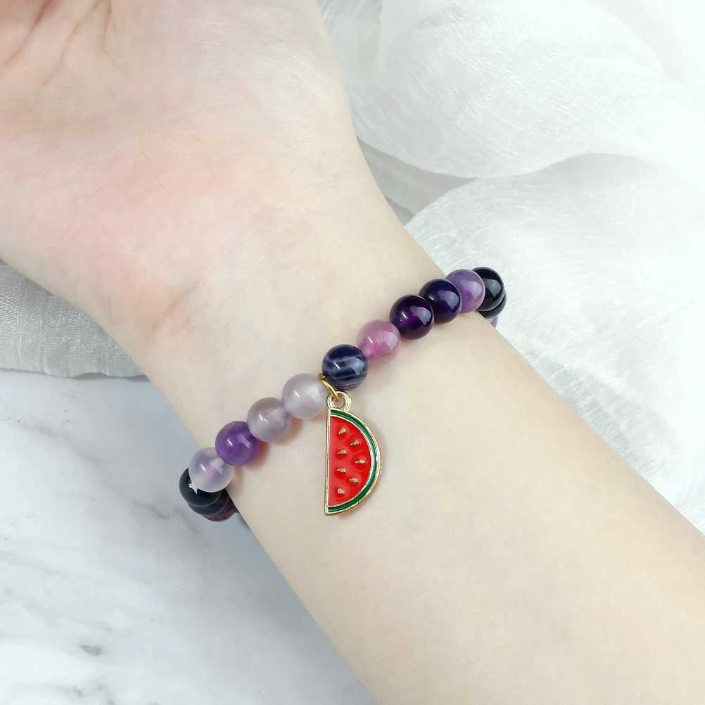 Charm Watermelon Pendant Bracelet 8mm Peacock Stone Tiger Eye Bracelet Chain Womens Couple Bracelet Jewelry Gift for Friends W241231