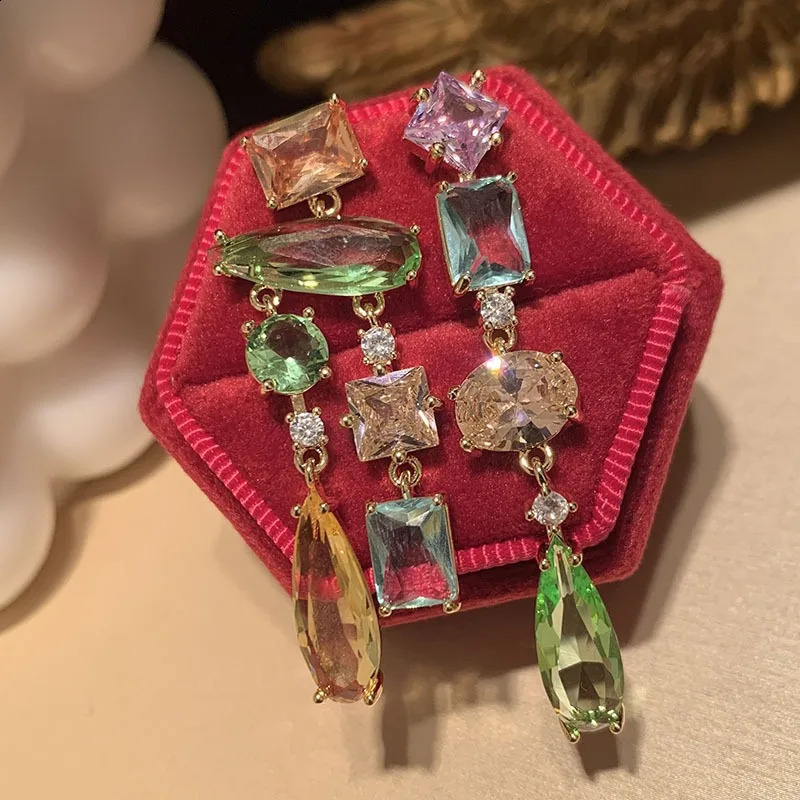 Geometric Square Dangle Earrings with Transparent and Colorful Cube for Women 241230