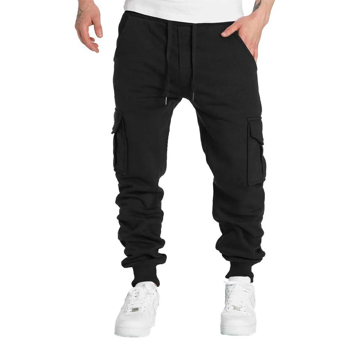 2024 mens sports pants suitable for straight runners in sports and streetwear loose oversized drawstring pants mens multi pocket pants W250318