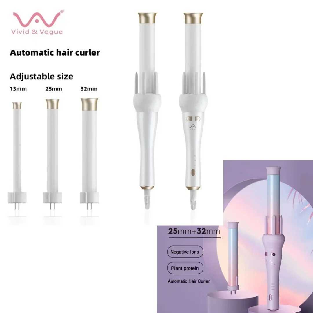 Vivid Vogue VAV-208B White Purple 2-Color Bucket Replace Professional Portable Automatic Rotating 32mm 13mm Hair Curler W241231
