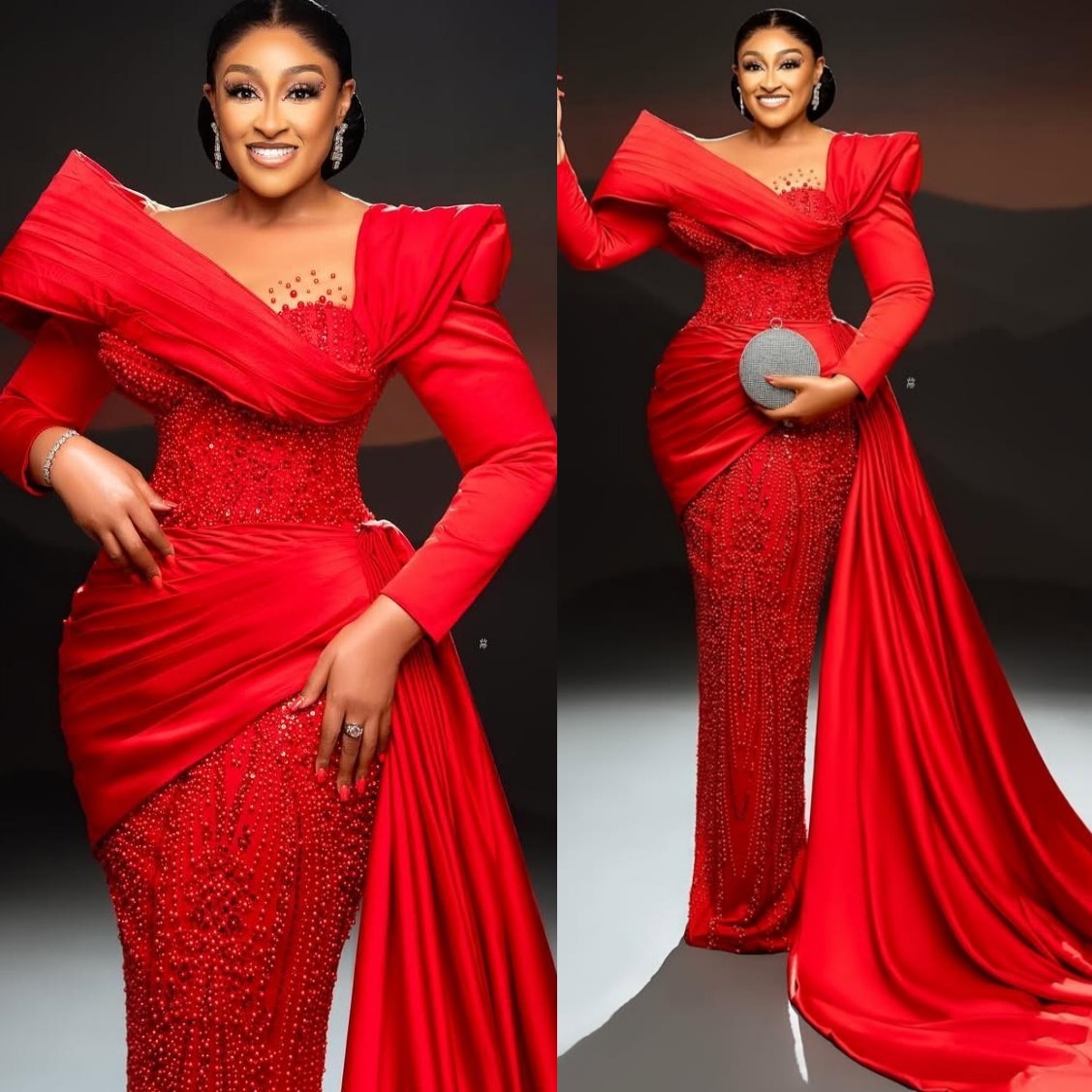 2025 Red Sheath Prom Dresses Beaded Sequined Detachable Train Evening Formal Party Second Birthday Engagement Gowns Plus Size Dress For Special Occasi