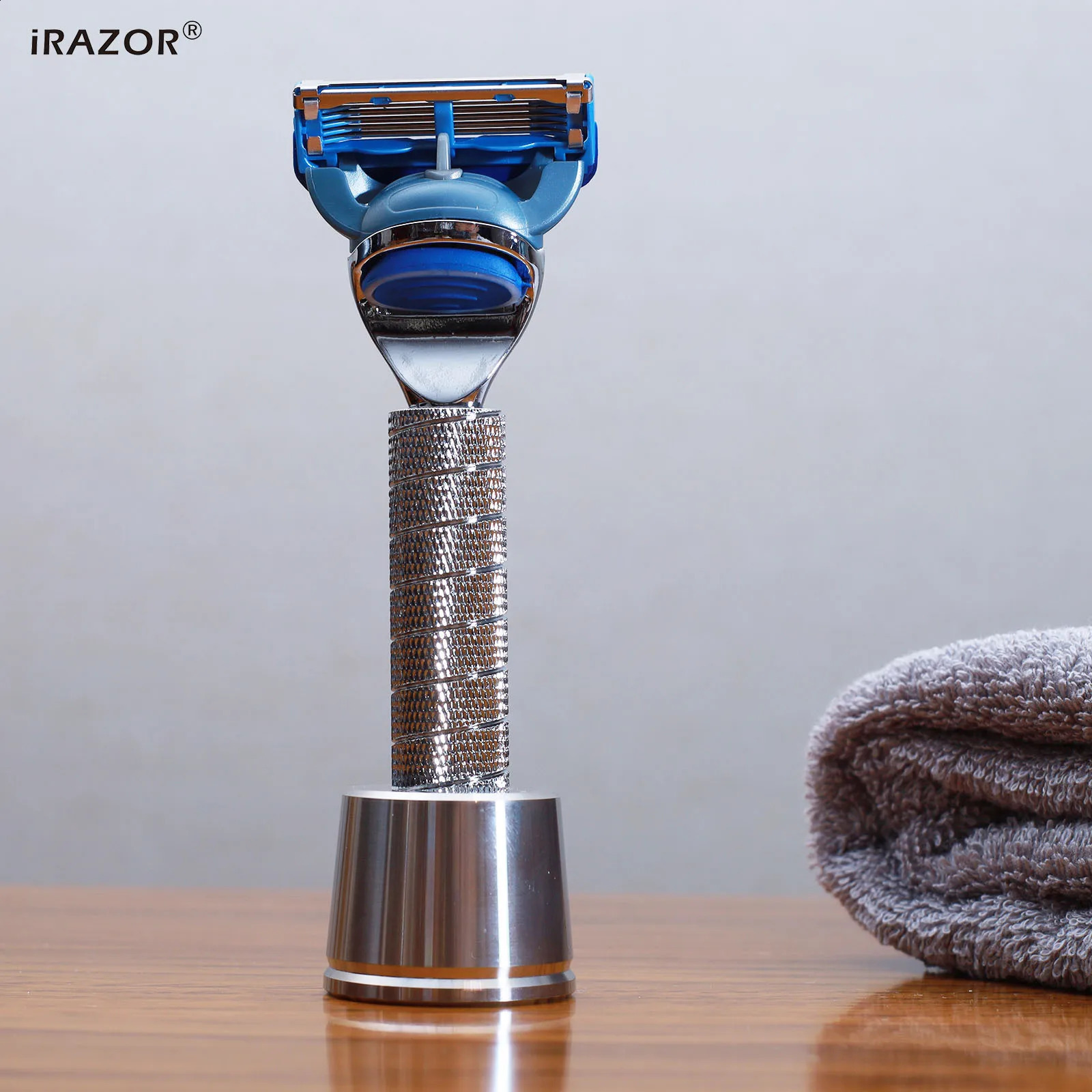 iRAZOR Classic F5 5-Edges Fusion Razor Kit Wet Manual Shaver Barber Grooming Tool for Men with Stainless Steel Stand Holder 241230