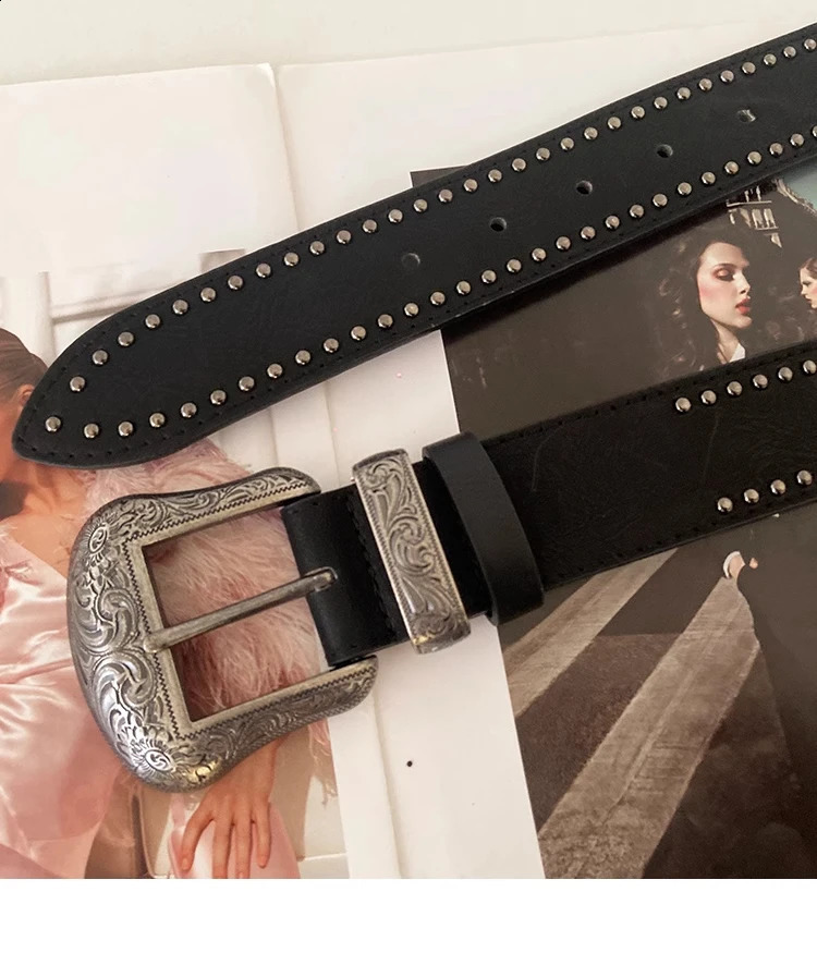American Retro Belt for Women Rivet Punk Style Belt with Jeans and Personalized Y2K 241231