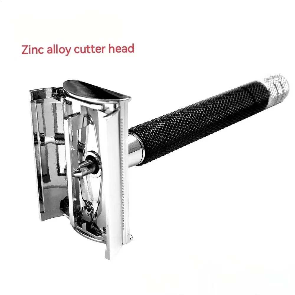 Black mesh mens manual shaver with rotating butterfly shaped blade for scratch prevention 241230