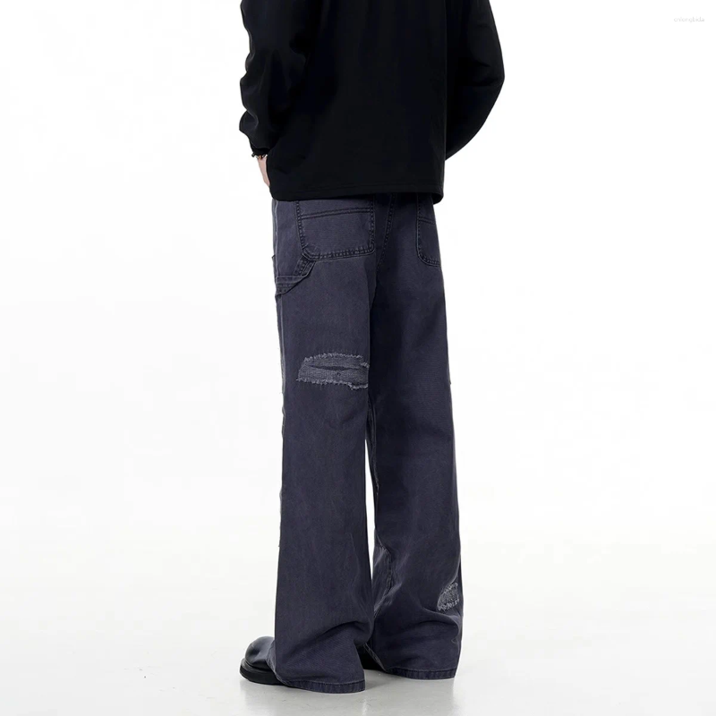 Men's Distressed Patchwork Jeans Straight Leg, Ripped, Washed, Baggy - 2024 Streetwear Style