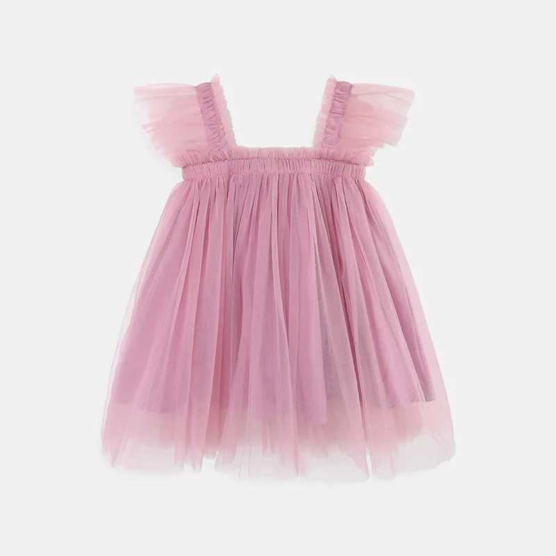 Summer Babys Clothing 0-6Y Sweet KidsCamisole Dress Girls Suspender Flying Sleeve Tulle Dress Girls Outfit W241231