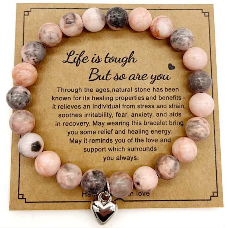 8mm pink zebra bead bracelet with card matte natural stone amethyst crystal suitable for women and men yoga Metion jewelry gifts W241231