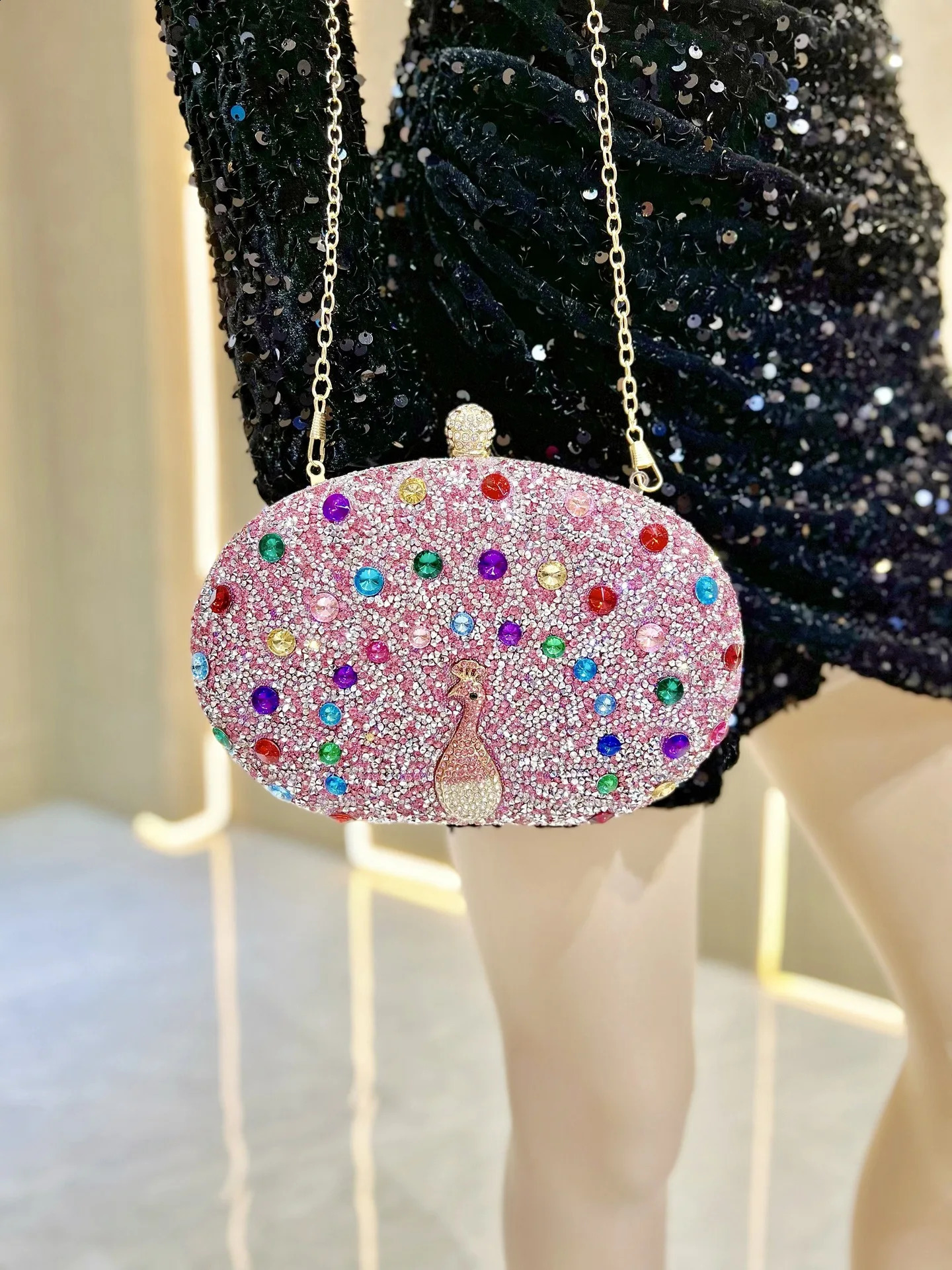 Light BLUE Sapphire Crystal Peacock Clutch Women Evening Bags Wedding Party Dinner Bridal Rhinestone Handbag 241231
