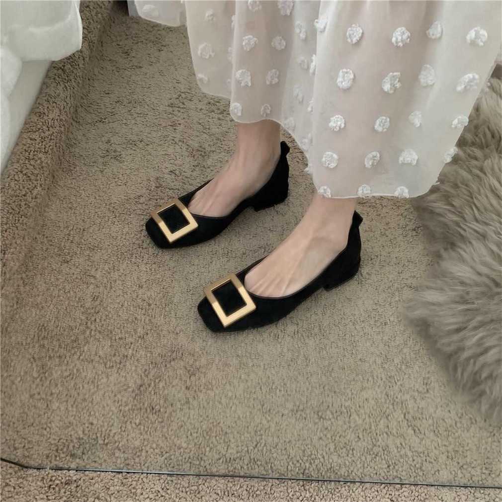 2025 Heels high heels Gentle fairy style design with sense of happiness new metal buckle square buckle thick heel soft sole non tiring single shoe