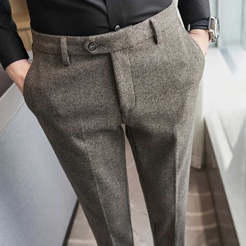 Autumn winter wool fabric thick suit pants high-quality mens clothing business ultra-thin mens clothing formal wear office social dress pants W241231