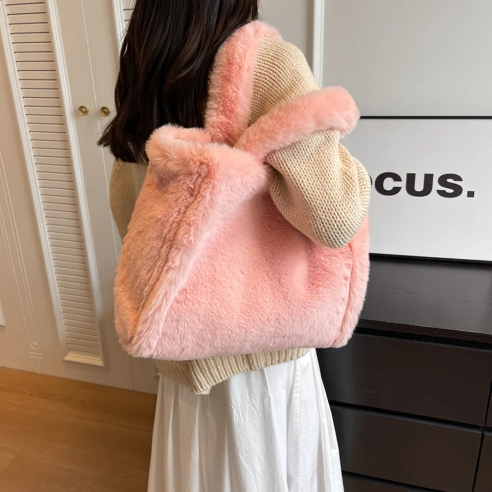 Winter Faux Fur The Tote Bag for Women Plush Shoulder Bag Soft Furry Tote Handbag Large Capacity Fluffy Wool Female Shopper Bags 241231