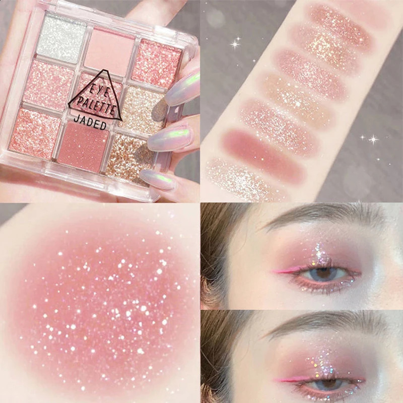 Pink glitter Eye Shadow Palette Pearly Sequin Matte Shimmer Eye Shadow Orange Shiny Charming Girl Makeup Lasting Korean Cosmetic 241224
