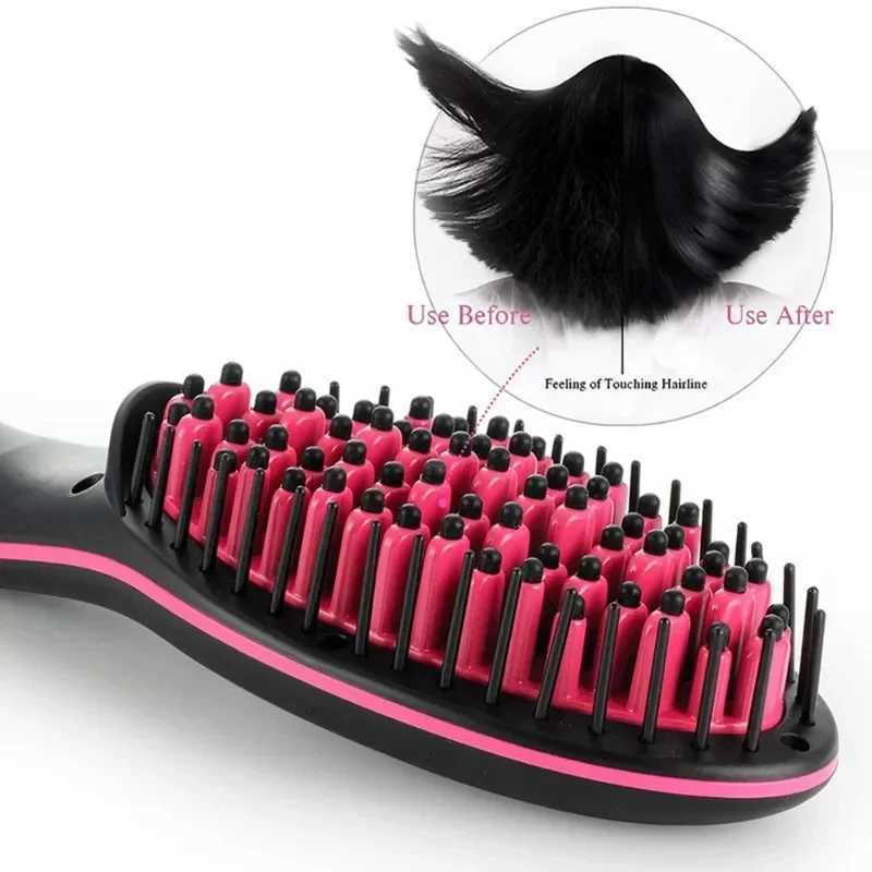 Electric straightening brush hot comb adjustable temperature straightener professional female hair heating comb W241231