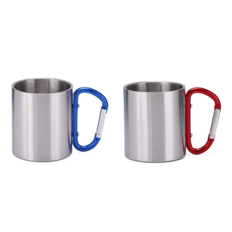 220ml double wall stainless steel coffee camping carabiner mug cup