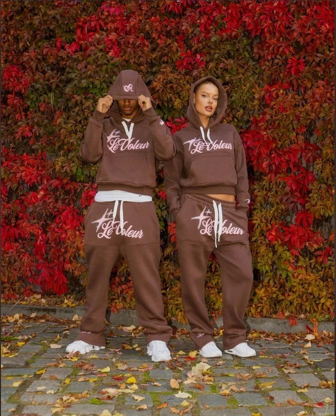 Vintage Y2K Men HipHop Letter ed Hoodie Sweatshirt Two Piece Set Long Sleeves Casual Loose Pullover Streetwear 241230