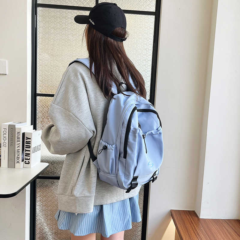 Korean version 2024 new nylon backpack for female college students, middle and high school students, large capacity solid color backpack, backpack 241