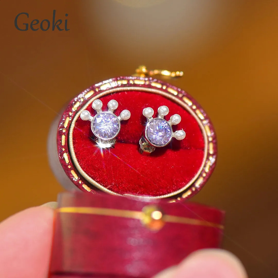 Silver 925 Original Total 1 Carat Round Brilliant Cut Diamond Test Past Purple Pearl Stud Earrings Gemstone Jewelry 241226