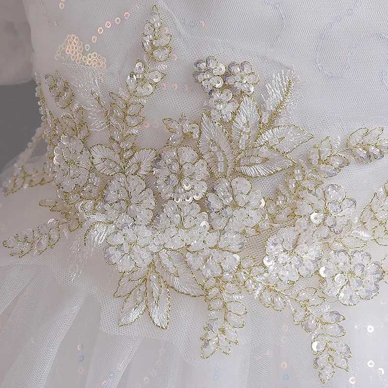 Girl Summer Short distance Puffed Sleeve Court Slender Princess Dress Pure White Dress Flower Children Piano Performance #c551 W241231