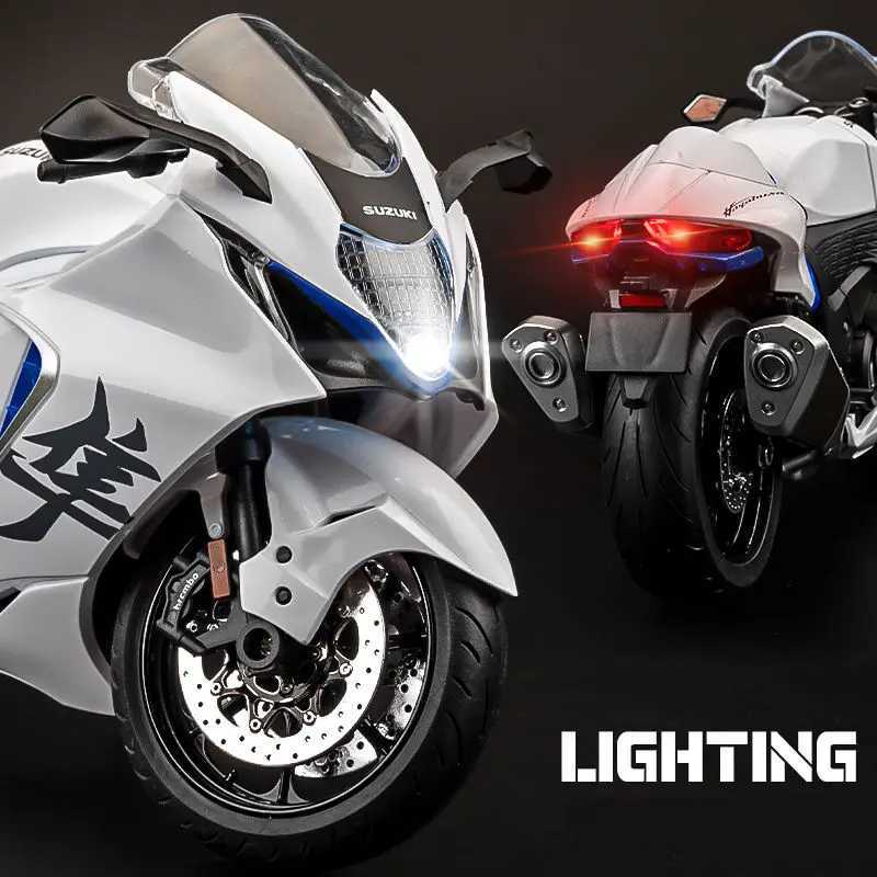 1 9 Suzuki Haya GSX-1300R alloy racing Diecasts metal street sports motorcycle model with lights childrens toy gift Free shipping