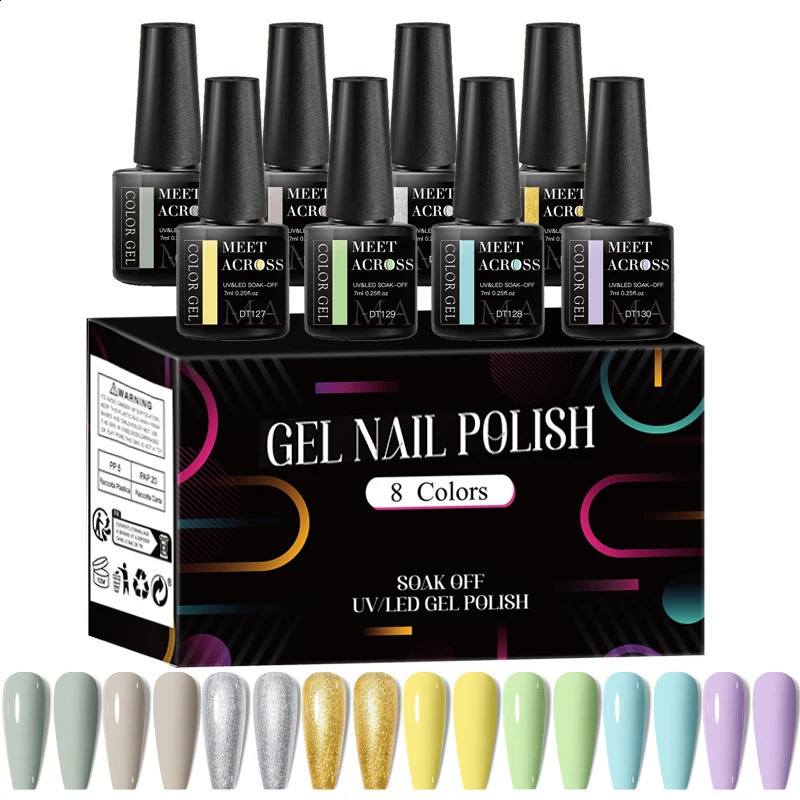 MEET ACROSS 8pcs Gel Nail Polish Set Nude Pink Nail Art Soak Off UV LED Gel Polish Kit For Home Salon Manicure DIY Varnishes 241230